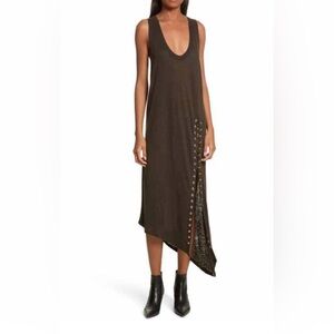 IRO Karossi Dress Small, Lace Up Slit Long Asymmetrical Summer Tank gray green